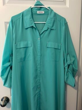 Calvin Klein Teal Shirt Midi Dress